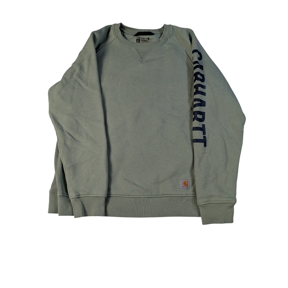 Carhartt Womens XL Sage Green Relaxed Fit Graphic Sleeve Logo Sweatshirt